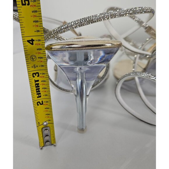 Womens 10.5 Clear High Heels Rhinestone Bow & Ankle Strap Sexy Wedding Party - Picture 11 of 15